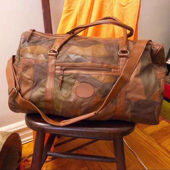 patchwork leather duffle bag